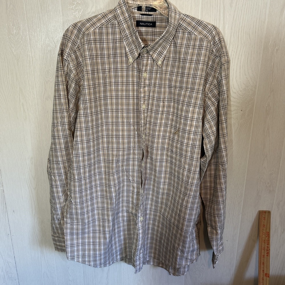 Nautica XL Small Brown Plaid Button Down Shirt